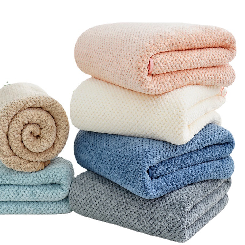 Picture of [90*170 large bath towel] pineapple high density thick coral velvet beach towel soft absorbent does not drop hair color
