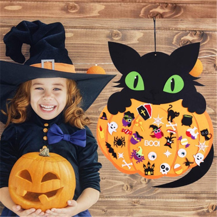 Halloween DIY Pumpkin felt kit decoration home wall hanging felt children Halloween birthday party