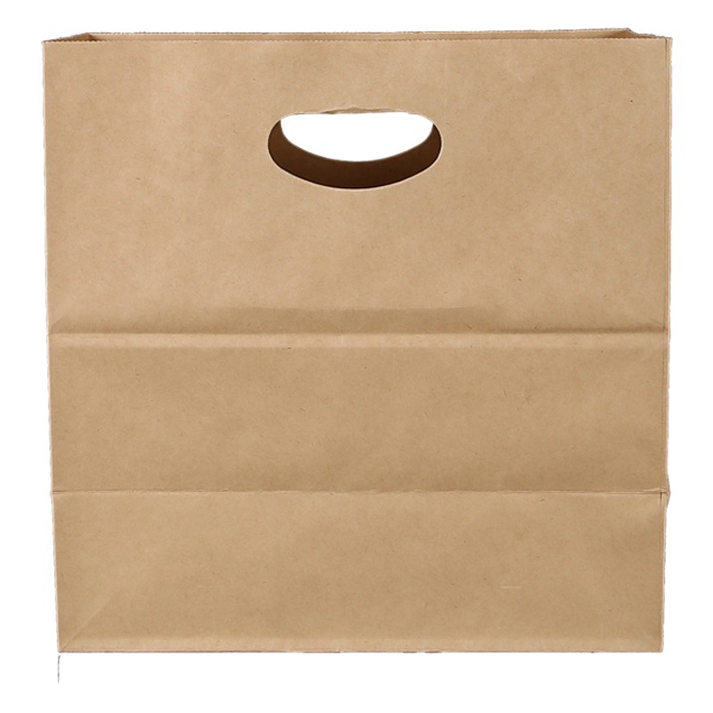 Brown Packing Paper Perforated Bag Handbag Takeaway Packaging Buckle Hand Gift Bag Gift Gift Bag Gift Box Die-Cut Packaging Bag