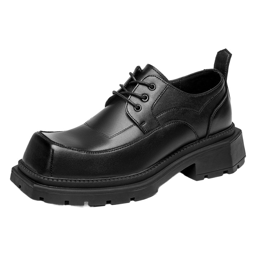 New Square toe Derby shoes men's business casual retro original niche design thick bottom increased ins leather shoes