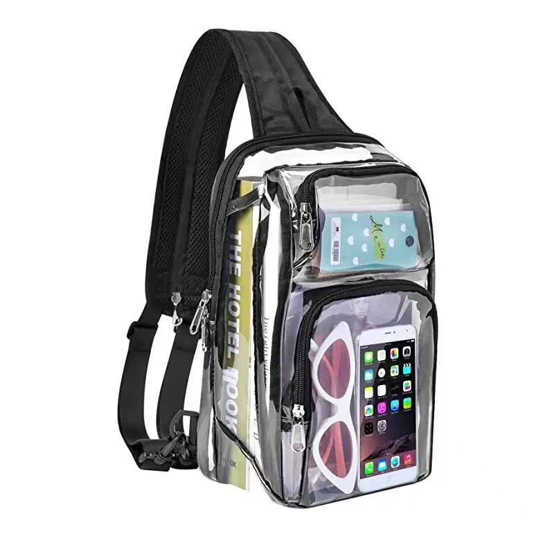 in stock Amazon PVC Transparent Storage Bag Adjustable Shoulder Strap Large Capacity Backpack Travel Coin Purse
