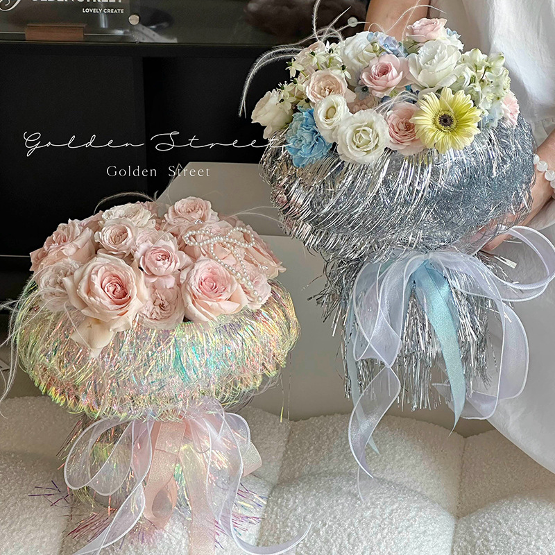 New Tanabata Magic Color Streamer Jellyfish Tassel Chanel Decorative Wrap Flower Paper Valentine's Day Flower Packaging Materials