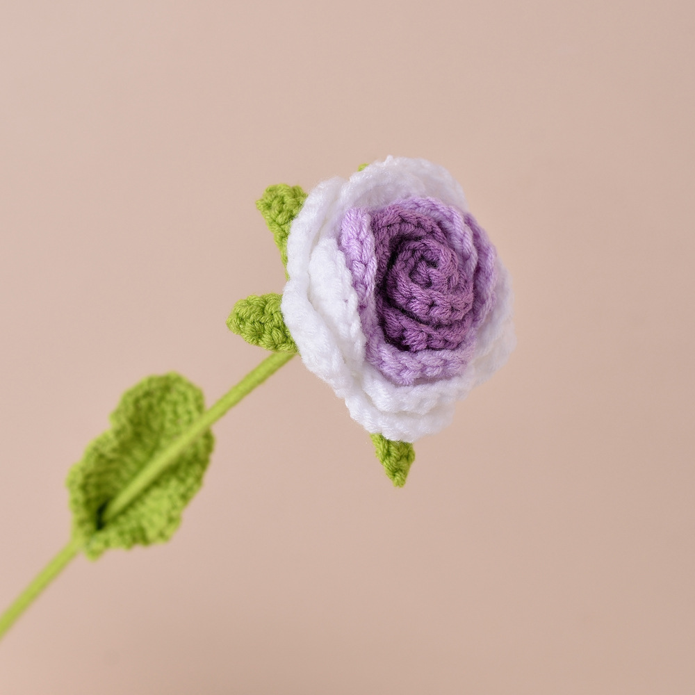 Picture of Finished Hand-Knitted Rose Artificial Flower Knitting Flower Handmade Flower DIY Wool Knitting Homemade Crochet Bouquet