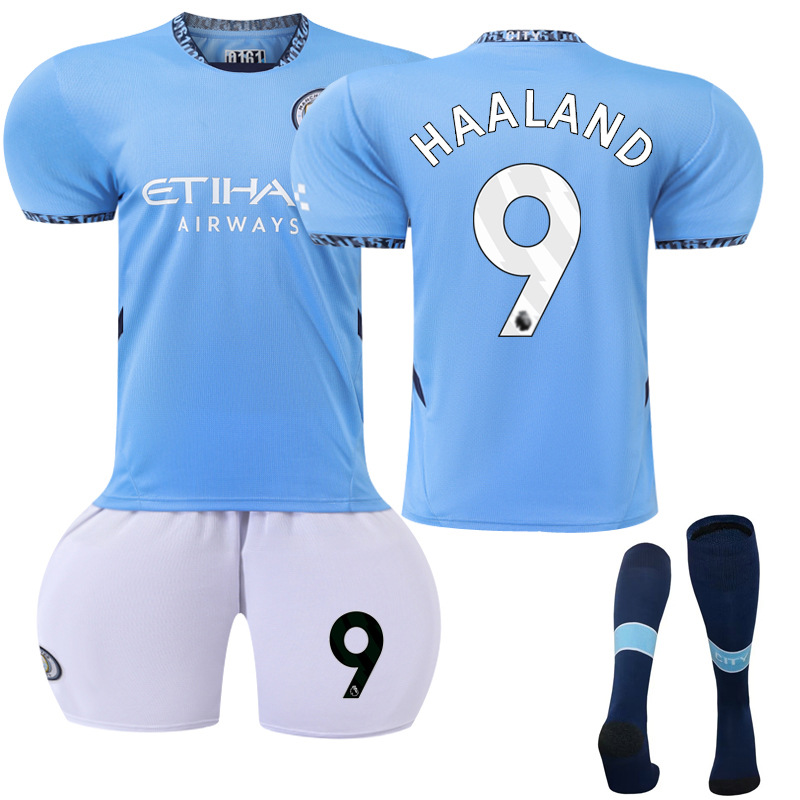 Picture of 2425 Manchester City Home New Football Suit No.9 Harland Jersey 17 De Braunay suit Foreign Trade Supply Factory