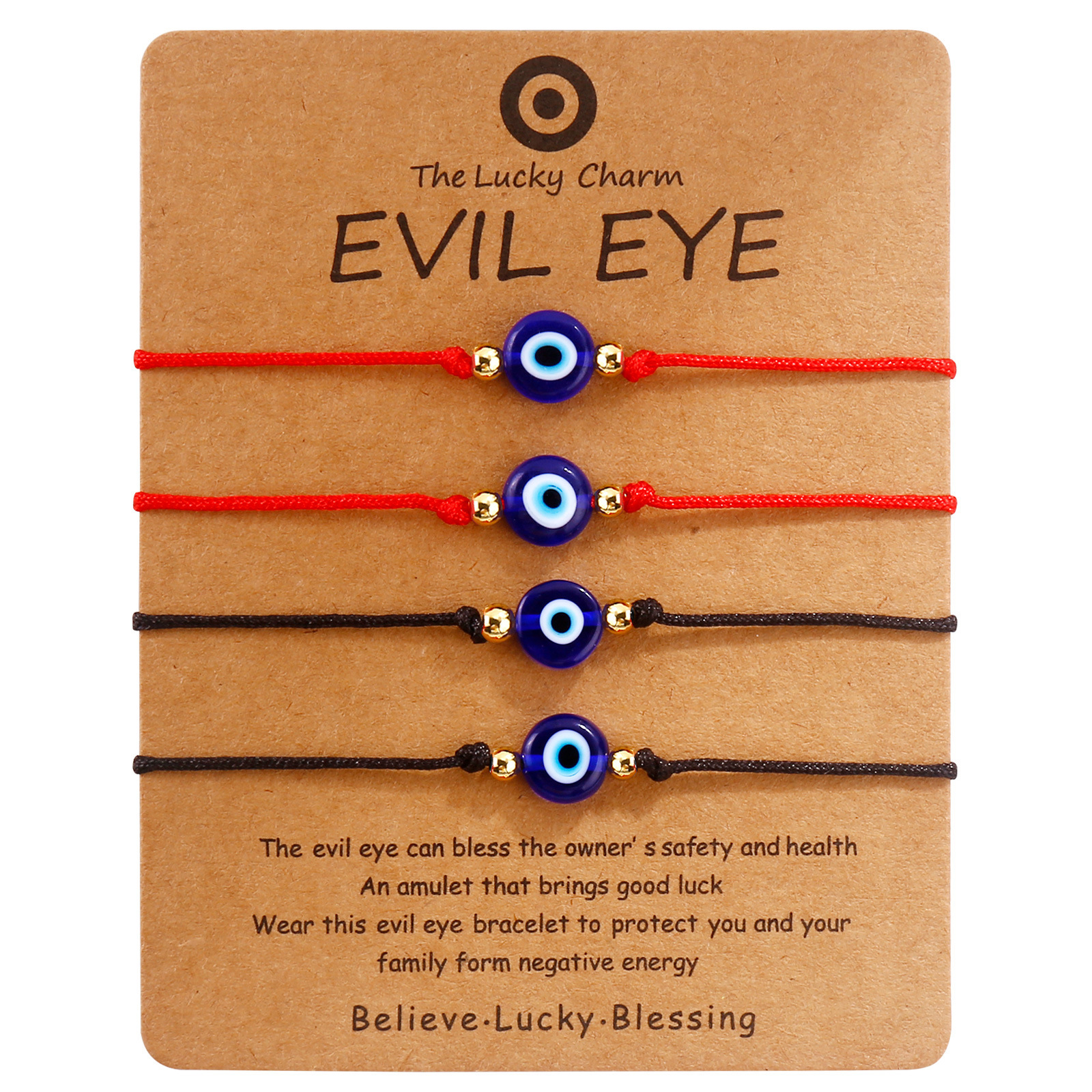 European and American Popular Blue-Eyed Braided Bracelets Cross-Border Devil's Eye Couple Lucky Bracelets 4 Pack Red Rope Bracelets