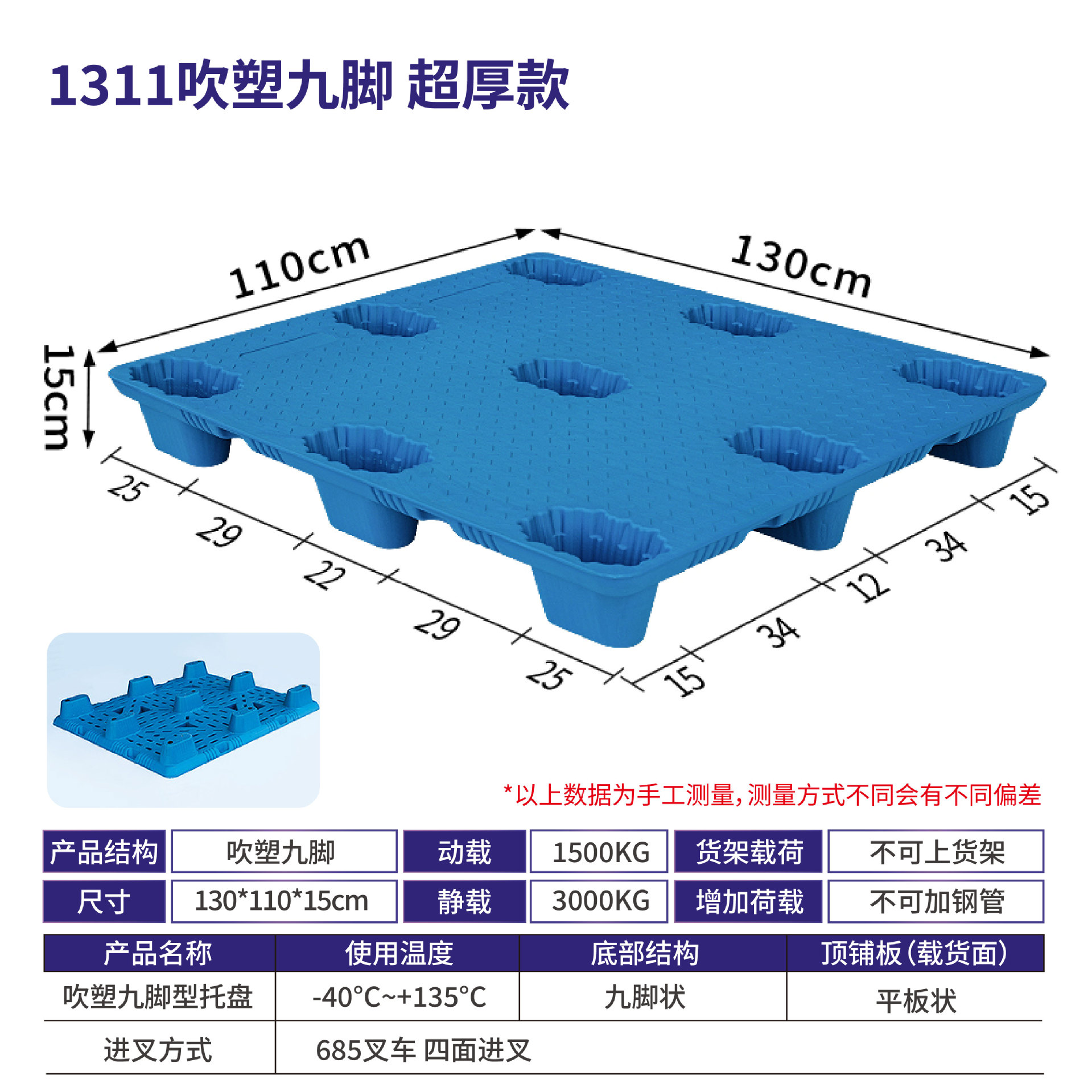 Picture of Xinyito blow molding nine-legged plastic pallet forklift logistics plane card warehouse turnover plastic moisture-proof backing plate factory