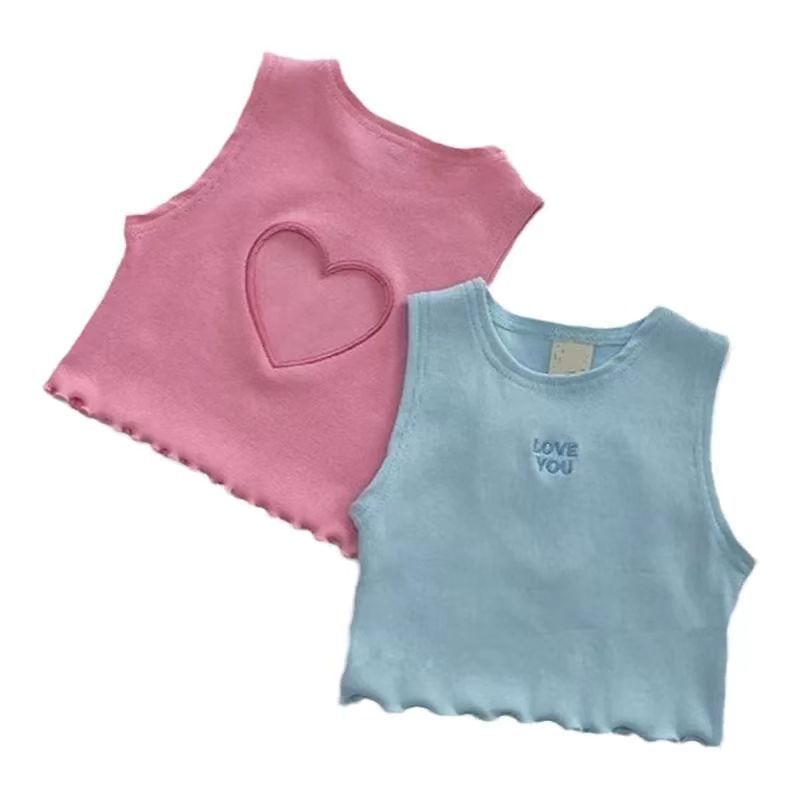 Picture of Summer New Thin Girls' Pure Cotton Fashionable Heart Cut Out Fashion Personalized Vest Kidsren's Baby Short Tops Trendy