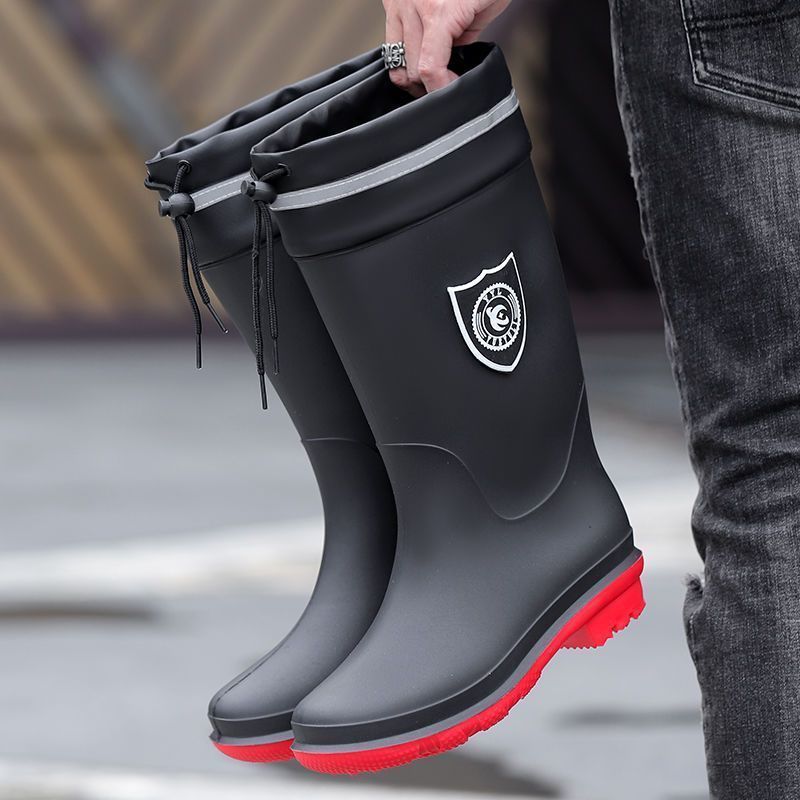 Picture of Rain boots 39-48 size medium simple waterproof drawstring extra large size men's and women's medium warm waterproof fleece-lined detachable non-slip women's boots