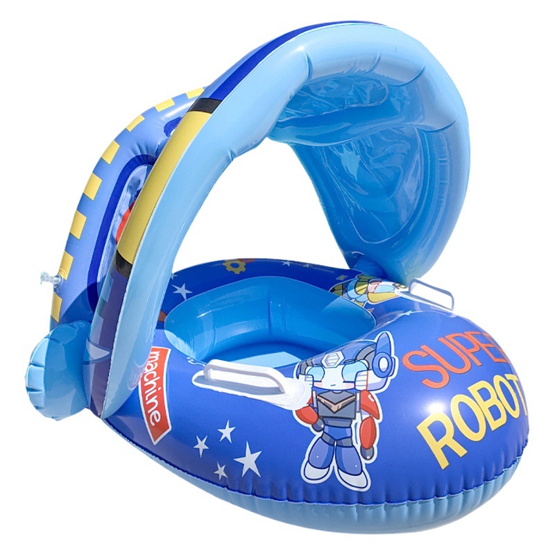 Cross-Border Hot Selling Children's Seat Ring with Sun Protection Awning Baby Swimming Ring Seat Wholesale Anti-Rollover Water Toy