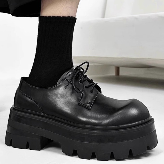 7cm thick bottom Black Blood series genuine leather derby shoes men's height increasing big toe casual leather shoes women's commuter fashion