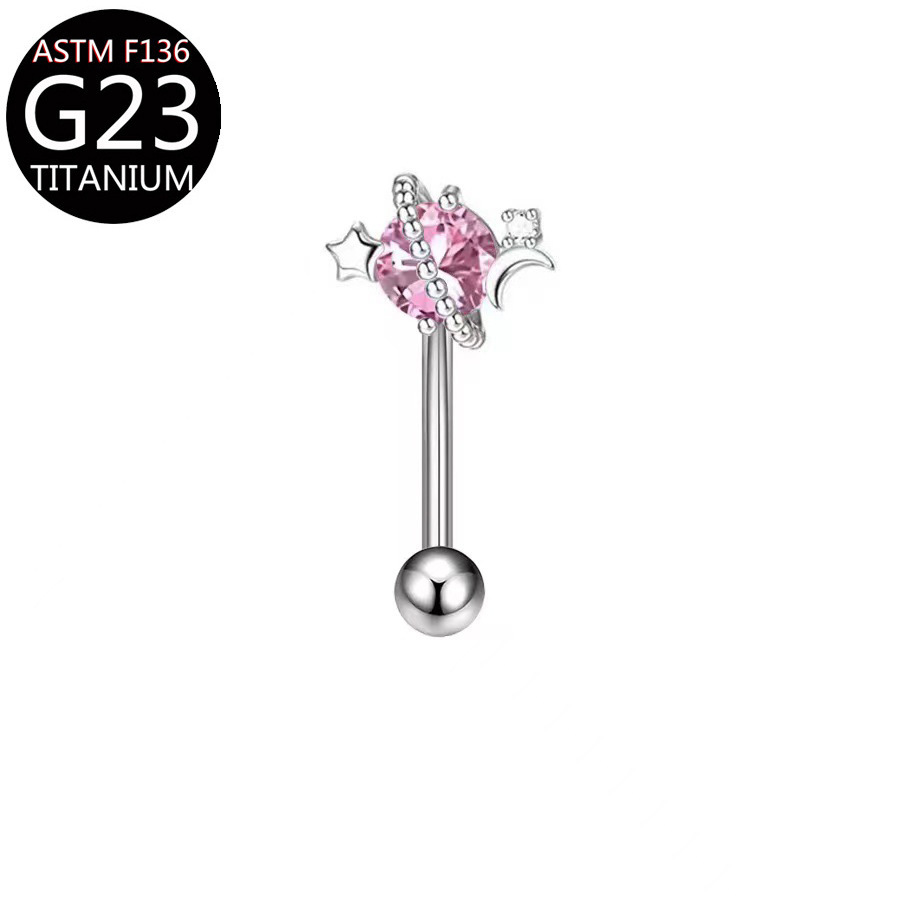 Picture of F136 Titanium Alloy Eyebrow Nail Heart-Shaped Inlaid Zircon Moon Flower Eyebrow Nail G23 Piercing Goods Wholesale