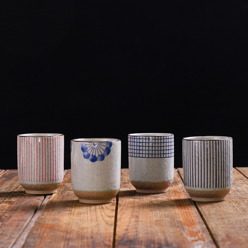 Cross-border Japanese stoneware cup creative ceramic casual Cup hand-painted stowable Cup restaurant tableware commercial Cup wholesale
