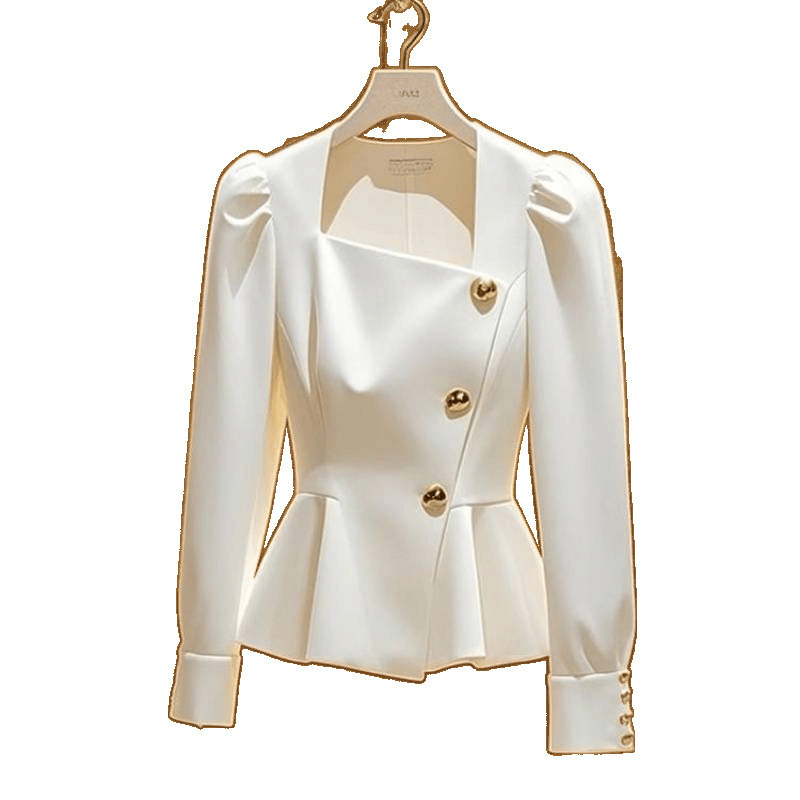 Picture of French Style Small Fragrant Style Waist-Cinching Long-Sleeved Shirt New Age-Reducing Korean Style Square Collar Shirt Top for Women