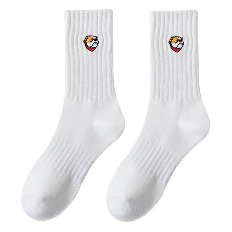 Black and white socks men's mid-calf length socks pure cotton sports deodorant autumn and winter basketball tide socks high school students plus size boys socks