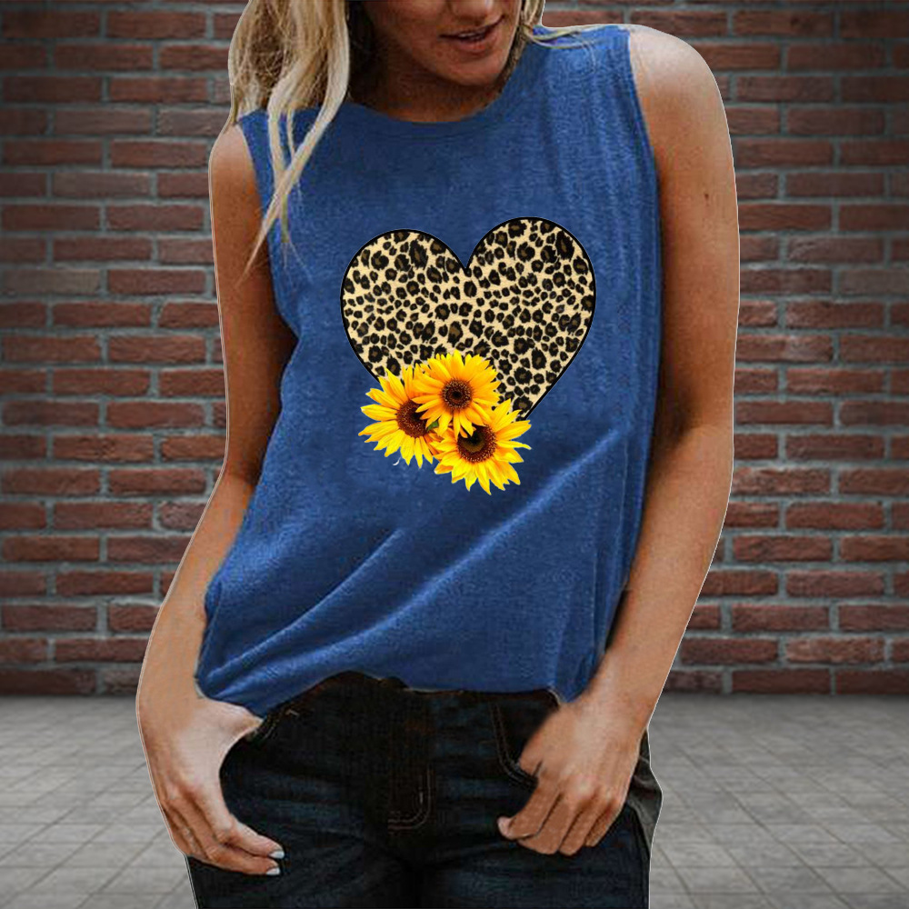 2020 cross-border new sunflower leopard print lovely fresh sweet women's sleeveless vest summer printed T-shirt