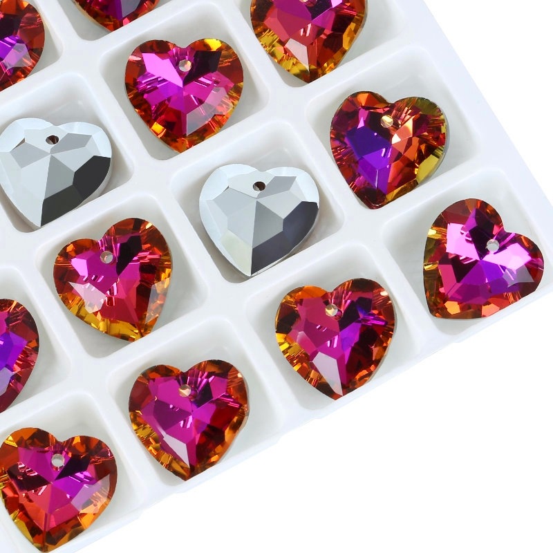 Picture of New 14mm heart crystal pendant diy accessories electroplated Aurora magic necklace pendant jewelry 12/bag