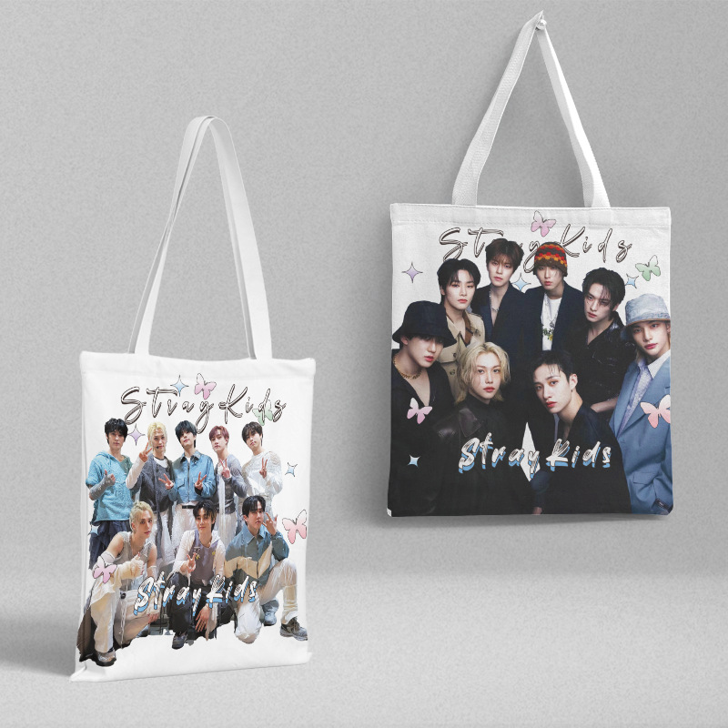 Stray Kids Canvas Bag 39CM Long and 36CM Wide Korean Entertainment Peripheral Portable Canvas Schoolbag Shopping Bag Double-sided
