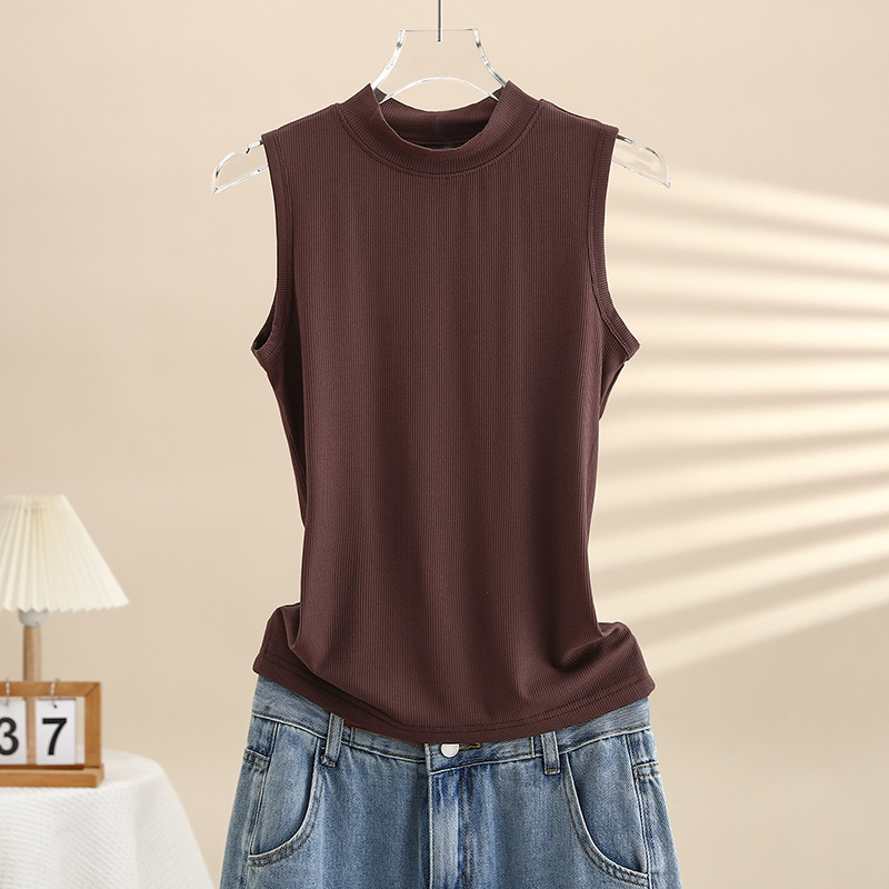 Picture of White Half-neck Camisole Women's Inner Wear Outer Wear Summer Tight Thread Sleeveless T-shirt Base Shirt Waistcoat Top