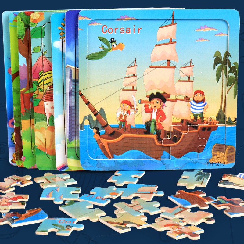 Picture of 20 Pieces of Wooden Kidsren's Intellectual Toys, Wooden Puzzles, Cartoon Animals, Street Stall Toys, Factory Direct Supply