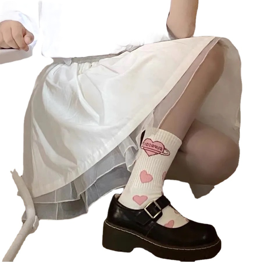 Love Couple Socks Black and White Socks Japanese Style Cute Girl Mid-Calf Socks White Jk Socks Ins Trendy Letter Socks