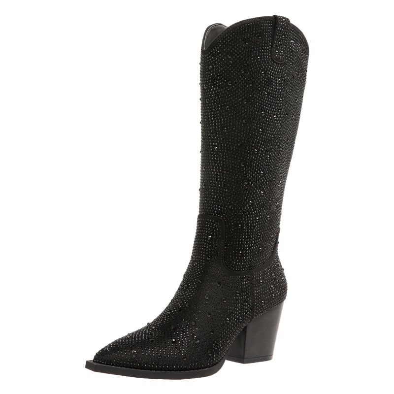 Juhiti 2023 Autumn and Winter New Export Large Size Diamond-Encrusted Women's Boots Wish Amazon European and American Women's Leather Boots