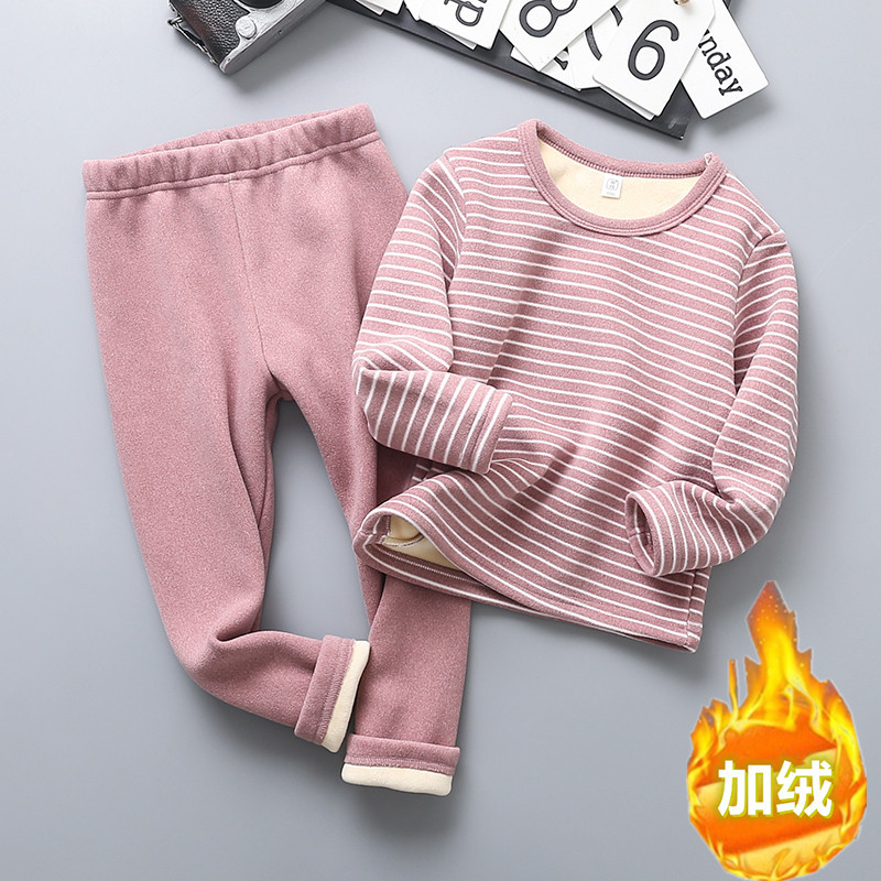 Picture of Children's Thermal Underwear Children's Wear Fleece-lined Thickened Suit Boys' Autumn Clothes Long Trousers Girls' Winter Clothes Base Two-piece Fashionable Suit