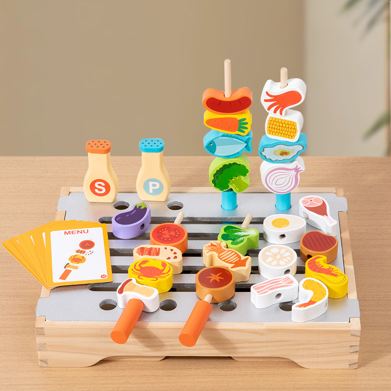 Picture of Cross-Border Young Children's Fun Wooden Multi-Functional Simulation Kitchen Barbecue Parent-Child Interactive Play House Educational Toys