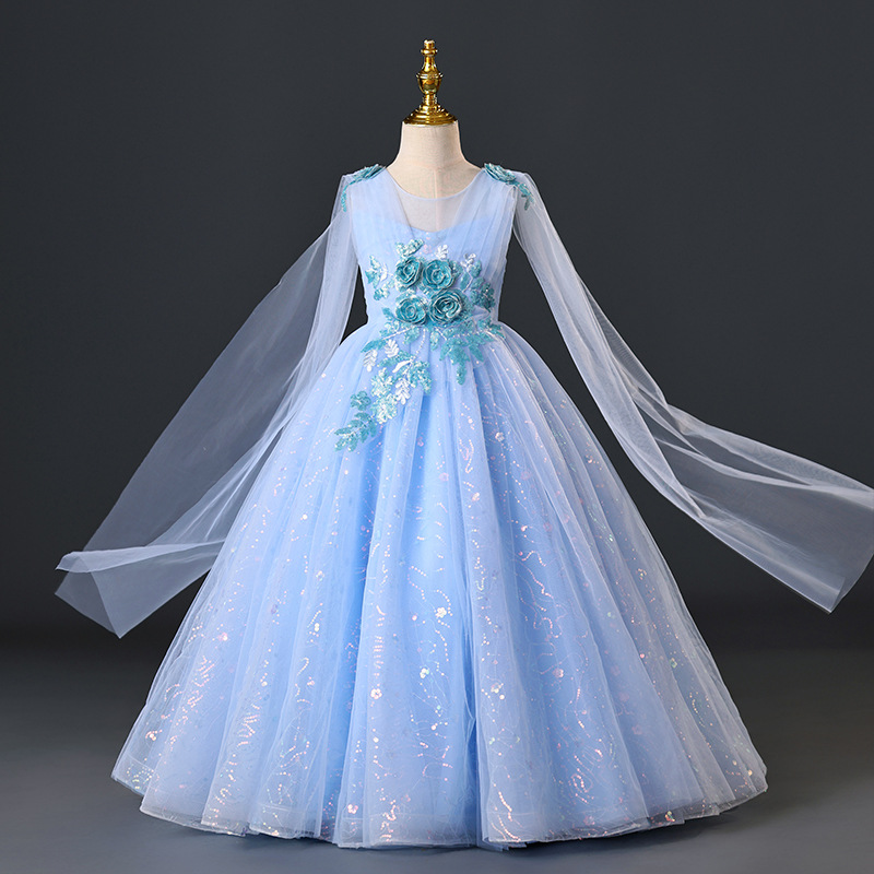 Cross-border Independent Station Children's Princess Dress Veil Girls' Dress Show Dress Piano Sequins Flower Children's Mesh Dress