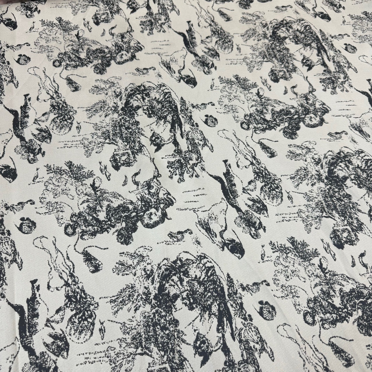 Black Grey Underwater World Soft Women's Ink Painting Jacquard Cloth Spring and Autumn Retro Style dress Bag Fabric