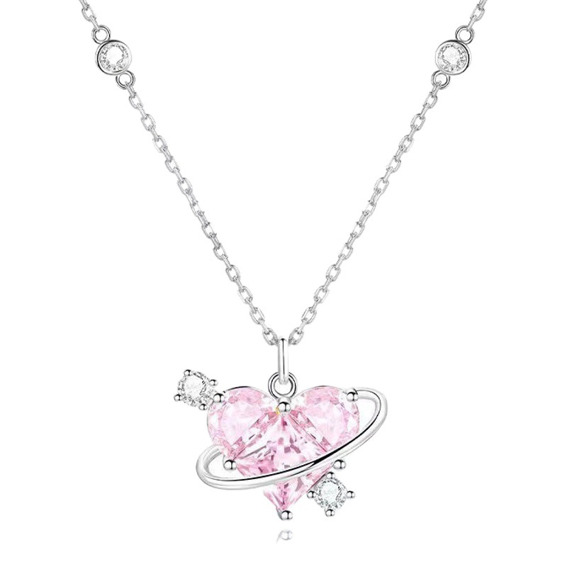 New love Planet Necklace for women ins niche design light luxury sweet temperament girl pink diamond lovely clavicle chain