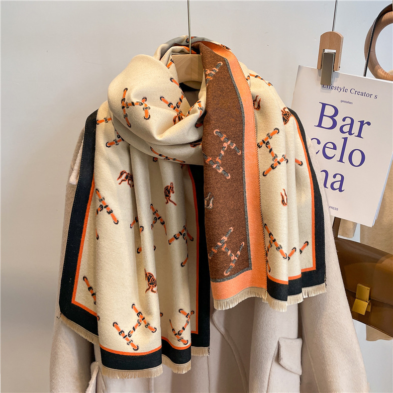 Picture of 2024 New Fashionable Big-Name Versatile Orange High-End Wool Cashmere Shawl Scarf for Women Winter Dual Use