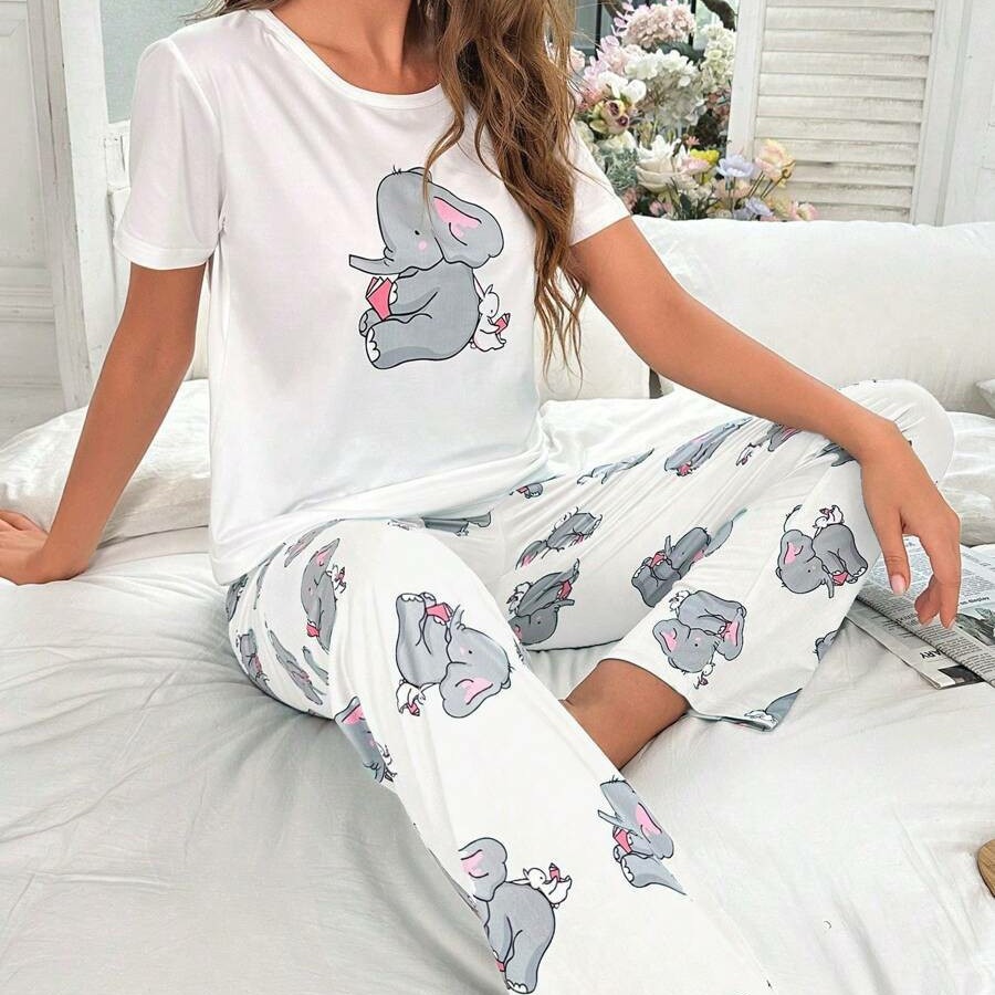 Picture of Casual and Comfortable Two-Piece Pajama Set with a Cartoon Dumbo Design for Women, Suitable for Home Wear and Cross-Border E-Commerce