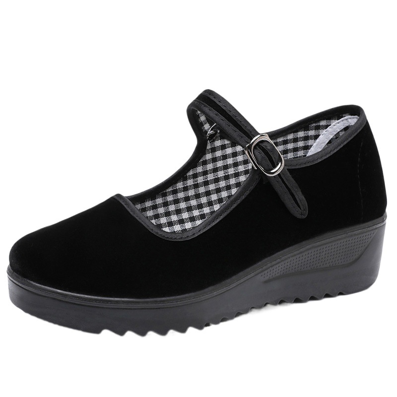 Old Beijing Cloth Shoes Women's Height Increasing Thick-soled Work Shoes Platform Sole Mother Women's Single Shoes Comfortable Non-slip Hotel Work Shoes