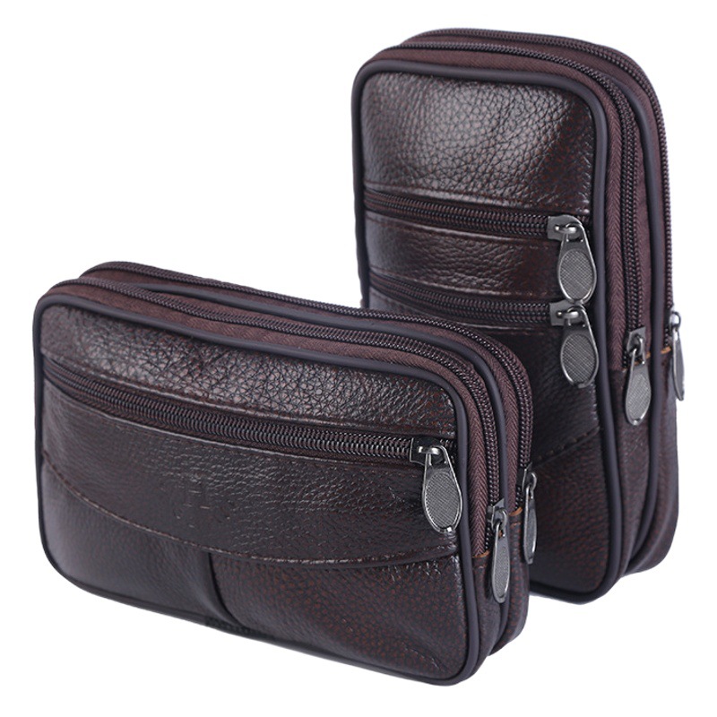 Street Stall Supply Men's 7.2inch Wearable Belt Mobile Phone Genuine Leather Waist Bag Multifunctional Large Capacity Vertical Wallet
