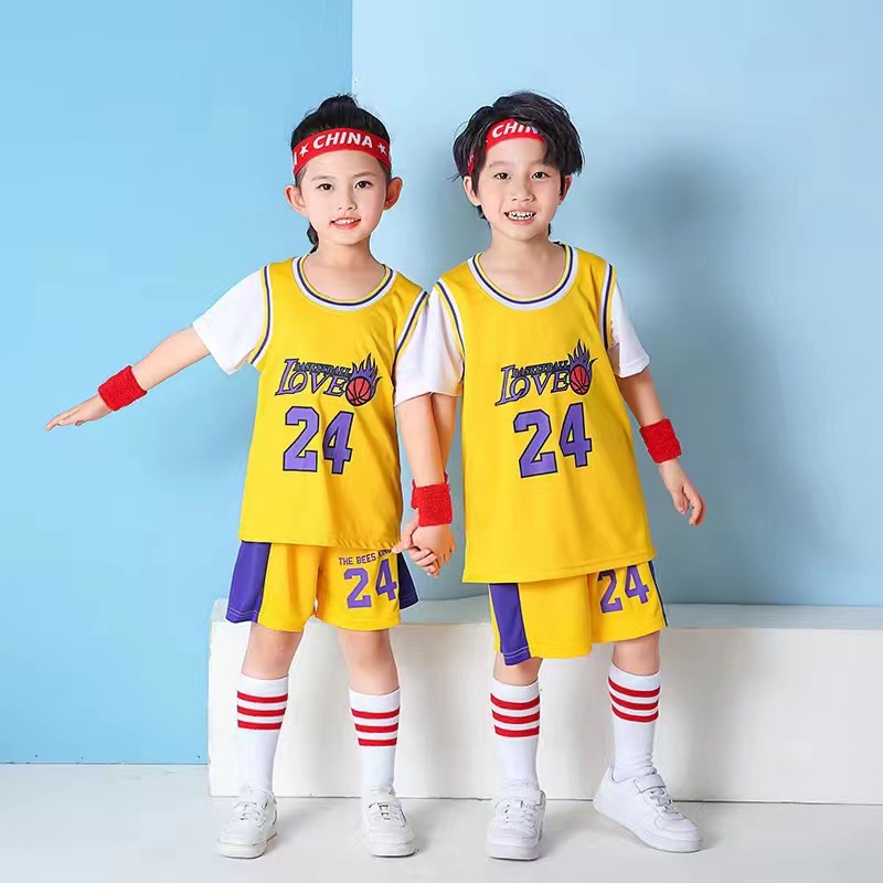 Picture of Children's Basketball Uniform Set for Boys and Girls Quick-Drying Sports Vest Youth Student Short-Sleeved Training Uniform Football Jersey