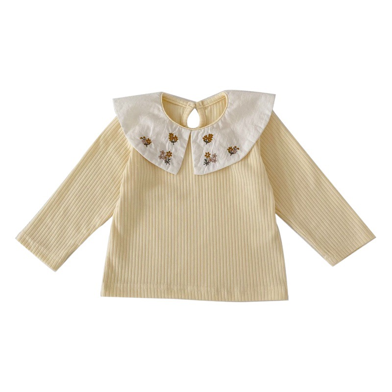 Picture of Ins2025 Baby Girl Thin Bottoming Shirt Cotton Embroidered Collar Baby Doll Shirt Infant Long-Sleeved T-Shirt Inner Top