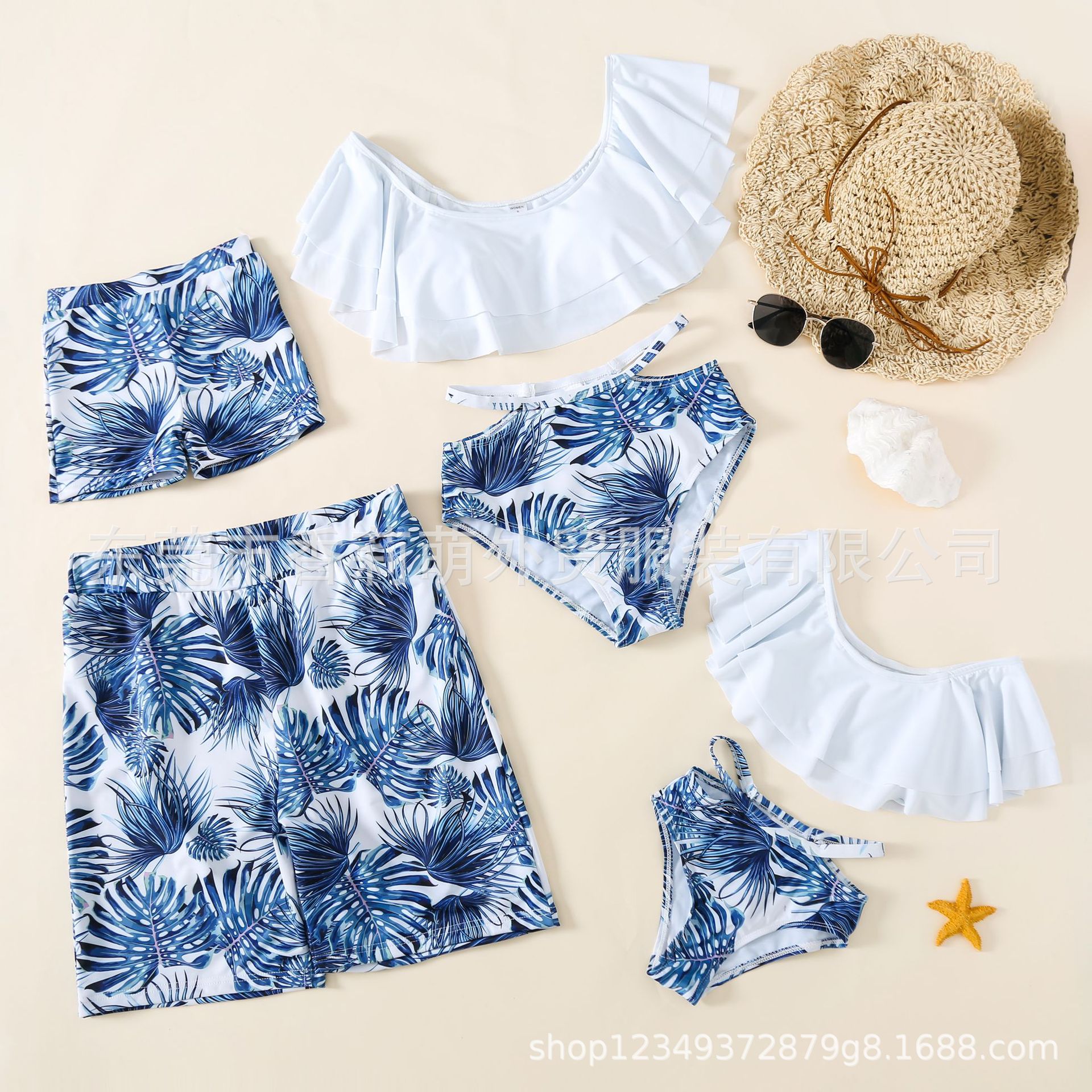 Cross-border for Europe and the United States parent-child swimsuit foreign trade swimsuit family bikini white flounce spot wholesale