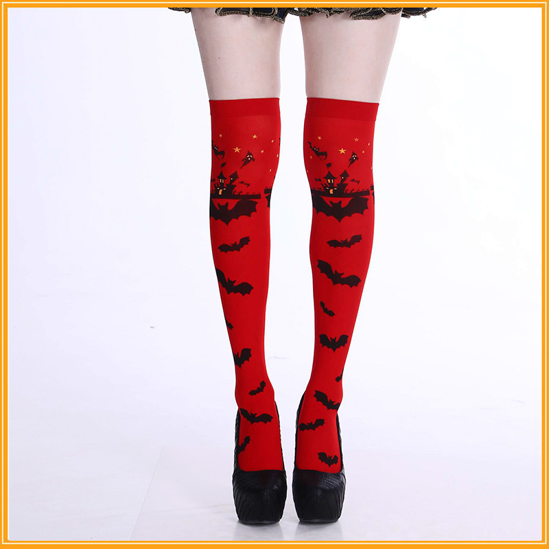 Picture of Cross Cross Cross Stockings Printing Halloween Socks Spider Web Over-the-Knee Socks Black White Lolita Stockings