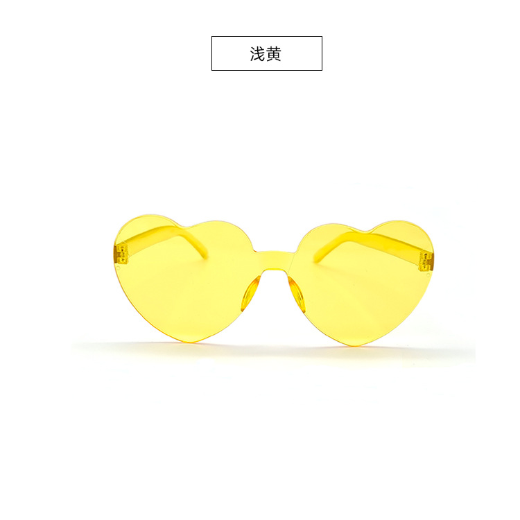 Picture of New love sunglasses jelly color frameless heart-shaped conjoined glasses dazzling color heart sunglasses