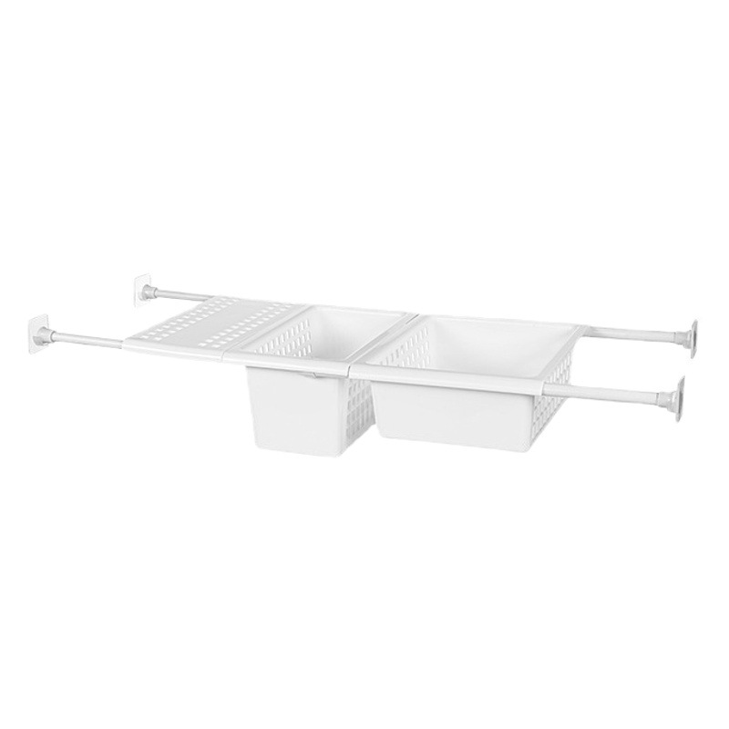 Japanese-style Simple Punch-free Multifunctional Storage Telescopic Rod Bathroom Shower Curtain Rod Curtain Rod Lower Sink Storage Set