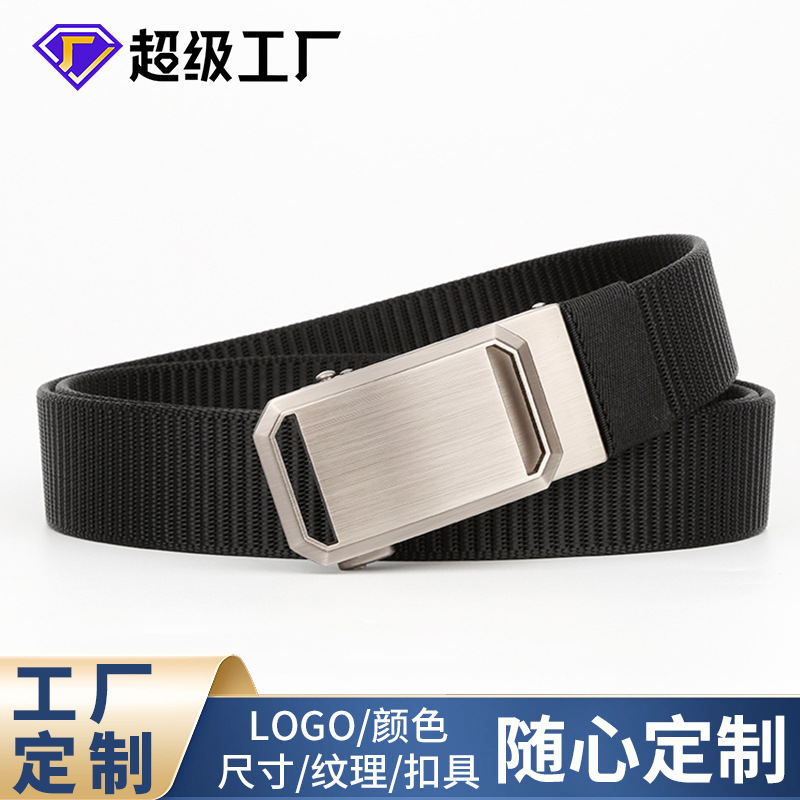 Cross-Border Hot Selling Foreign Trade Men's Belt High Quality Canvas Trousers Belt Toothless Automatic Buckle Gift Belt Wholesale