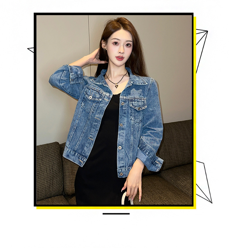Picture of Korean-style Women's Denim Jacket Long-sleeved Single-breasted Spring and Autumn Light Blue Denim Spandex Regular Private Dress Celebrity