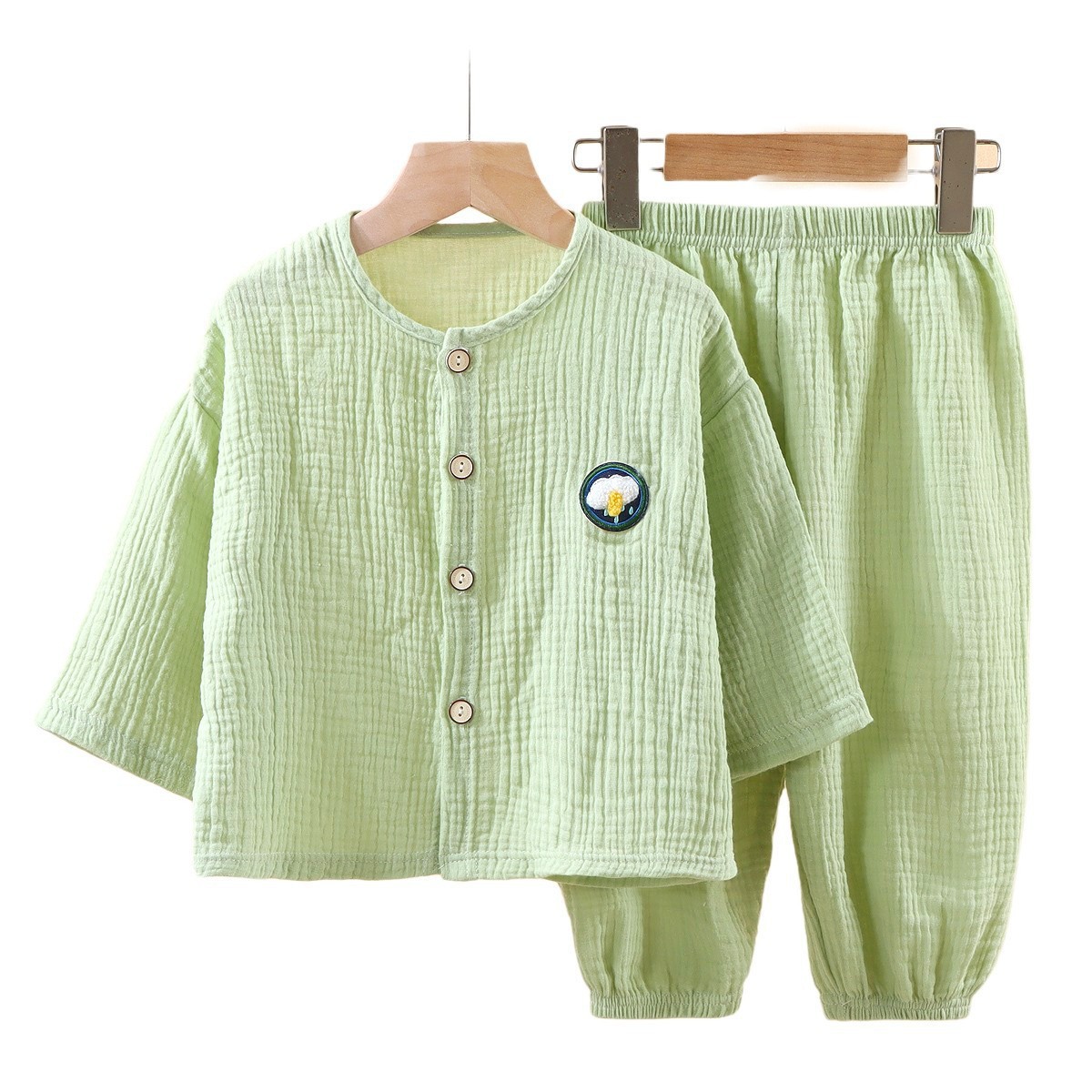 Picture of New Kidsren's Thin Double-Layer Pure Cotton Gauze Pajamas Summer Baby Home Clothes Boys and Girls Long-Sleeved Spring & Fall Suits
