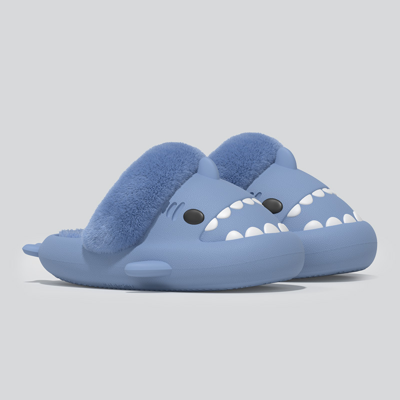 Removable shark cotton slippers men's winter 2022 new waterproof thick velvet warm home couple furry slippers women