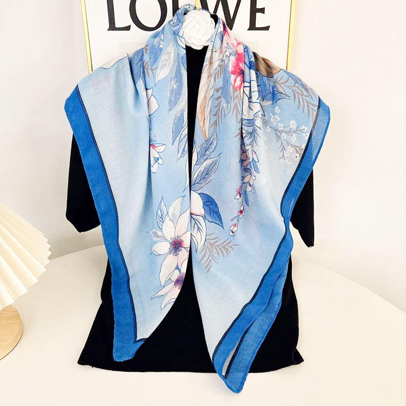 Vintage Chinese Style Cotton and Linen 90 Large Square Instagram Style High-Level Spring and Autumn Decorative Headwear Sunscreen Shawl Scarf Trendy