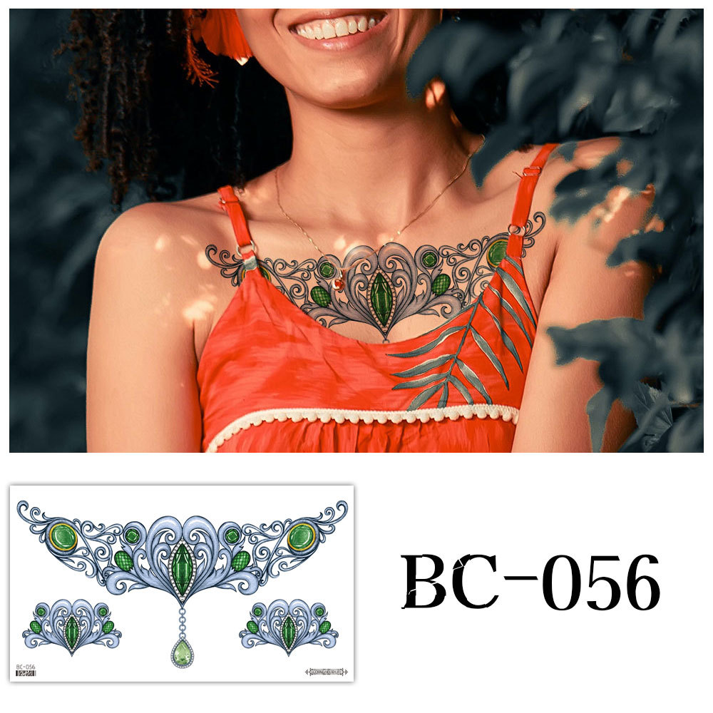 Picture of 2022 new cross-border supply waterproof tattoo stickers simple black and white flower sternum stickers personalized tattoo wholesale