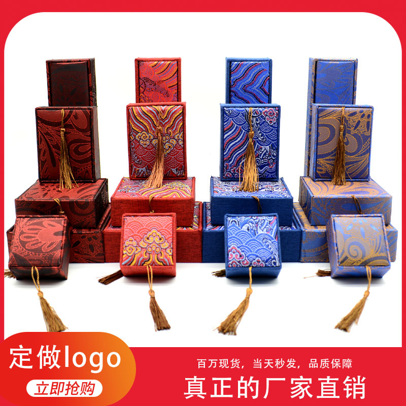 Vintage linen jewelry box jewelry ring box red text play bracelet pendant necklace packaging box wholesale