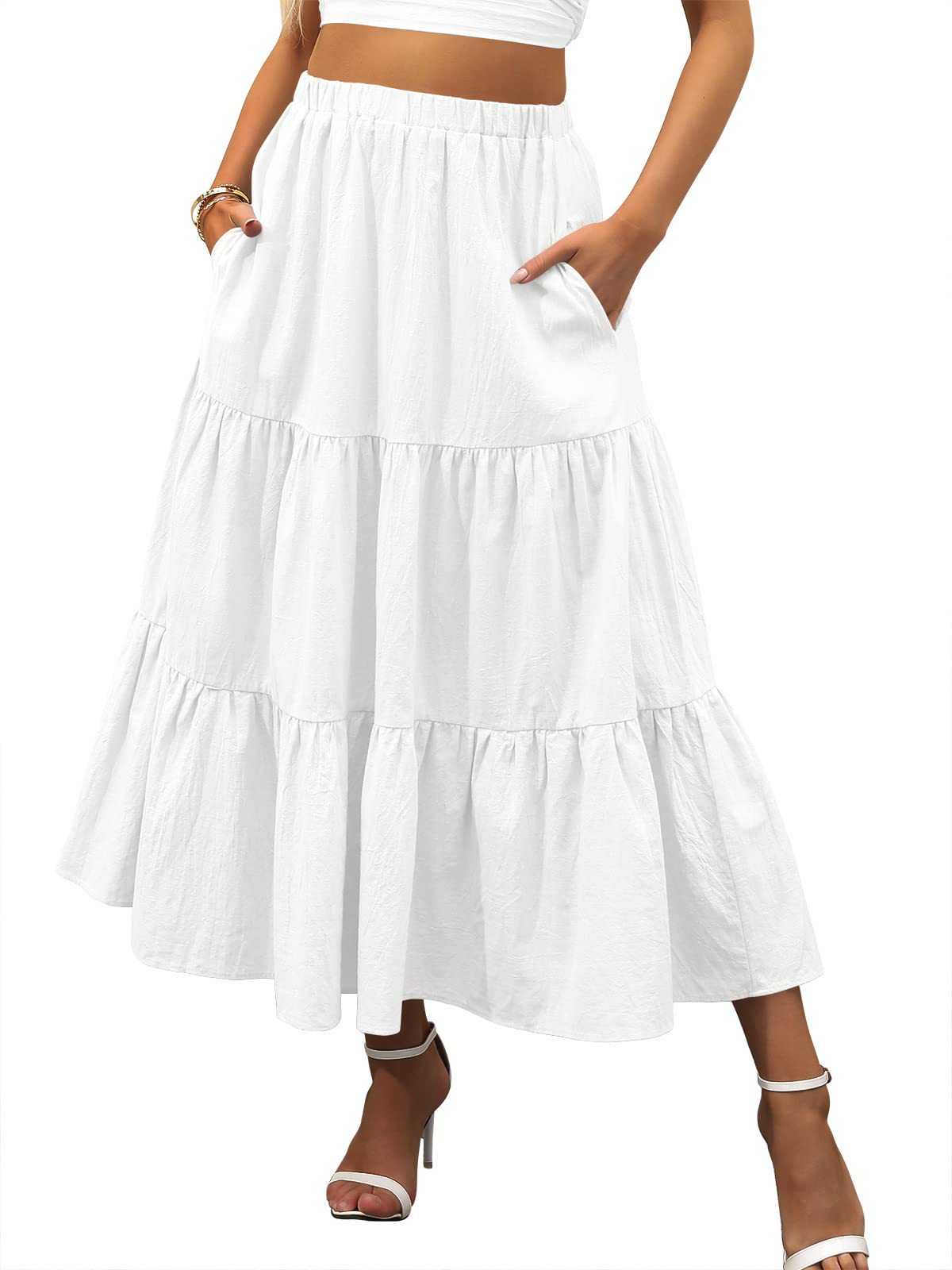 Amazon Women's Summer Bohemian Pleated A-Line Flowy Swing Layered New Skirt with Pockets