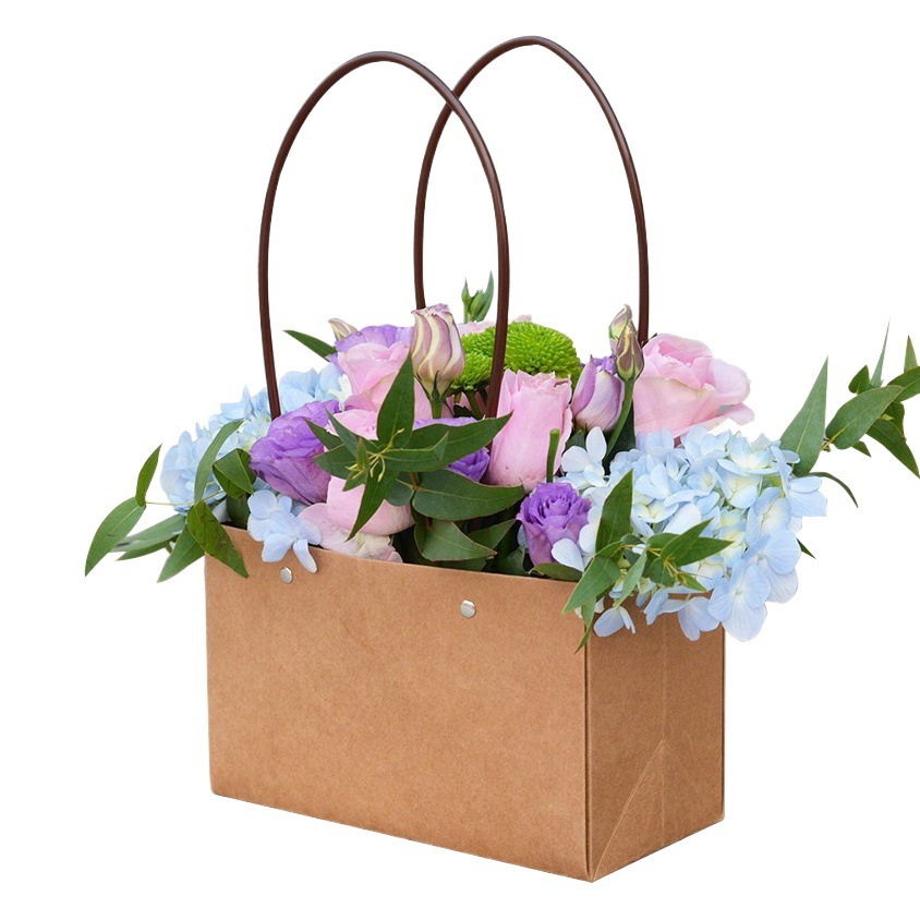 3.8 Women's Day Flower Packaging Bag Materials Teacher's Day Flower DIY Bouquet Packaging 230g Thick Kraft Paper Tote Bag Wholesale