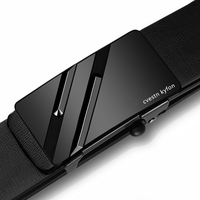 Cvestnkyfon Men's Belt Toothless Automatic Buckle Genuine Leather Belt Young and Middle-Aged Cowhide Trouser Belt British Style